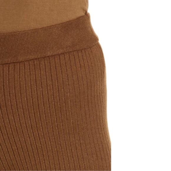 Good American Ribbed Wide Leg Pants Brown High Waist Knit Pull-On NWT Sz 2 - Picture 5 of 9